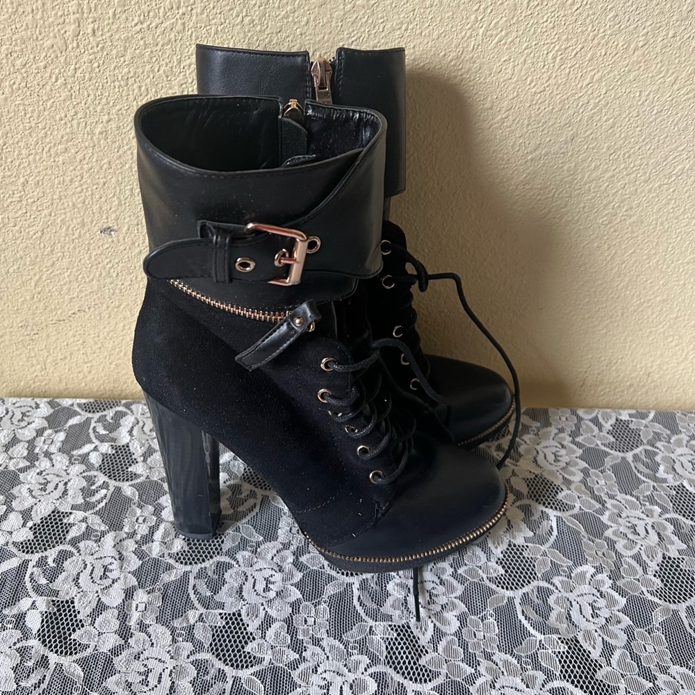 Italina Black Ankle Boots with Gold Accents